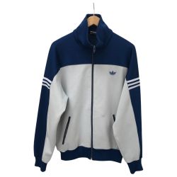 □□ 70s adidas Originals ジャージ トラックジャケット 古着 SIZE 5 デサント製 ATS-44S ライトグレー×ネイビー Cランク