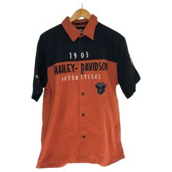 □□ 80~90s HARLEY-DAVIDSON シャツ 半袖シャツ SIZE M 古着 オレンジ×ブラック Cランク