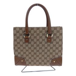 □□ GUCCI グッチ ハンドバッグ　GGキャンバス×レザー 120895 ベージュ Bランク