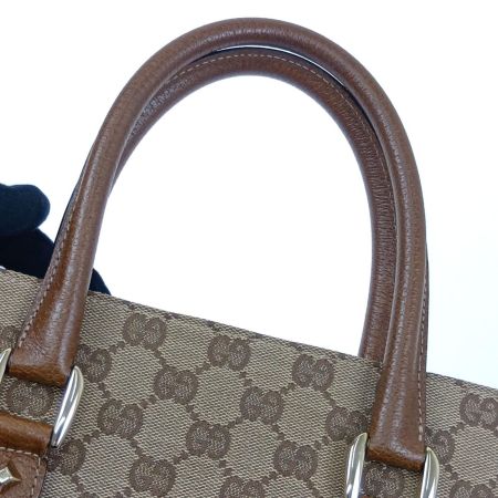  GUCCI グッチ ハンドバッグ　GGキャンバス×レザー 120895 ベージュ