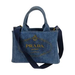 □□ PRADA プラダ カナパ　デニム　2WAYショルダーバッグ　ハンドバッグ ブルー Bランク