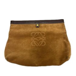 LOEWE ロエベ バッグ クラッチバッグ セカンドバッグ 型押し アナグラム スウェード×レザー ヴィンテージ ブラウン Cランク