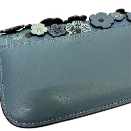 COACH コーチ バッグ グラブタンレザー ティーローズ 花柄 フラワー フローラル アップリケ リストレット クラッチ ポーチ  23536 ブルー