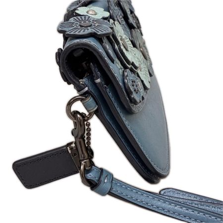 COACH コーチ バッグ グラブタンレザー ティーローズ 花柄 フラワー フローラル アップリケ リストレット クラッチ ポーチ  23536 ブルー