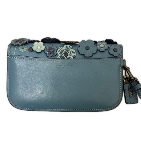 COACH コーチ バッグ グラブタンレザー ティーローズ 花柄 フラワー フローラル アップリケ リストレット クラッチ ポーチ  23536 ブルー