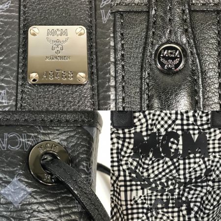  MCM エムシーエム リバーシブルトートバッグ　ポーチ付き MWP6AVI22 ブラック×ホワイト 型崩れ・汚れ・角スレ有