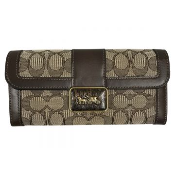 COACH コーチ アリー ウォレット ジャカード ウィズ スネークスキン ディテール 長財布 4815  ダークブラウン×アイボリー｜中古｜なんでもリサイクルビッグバン