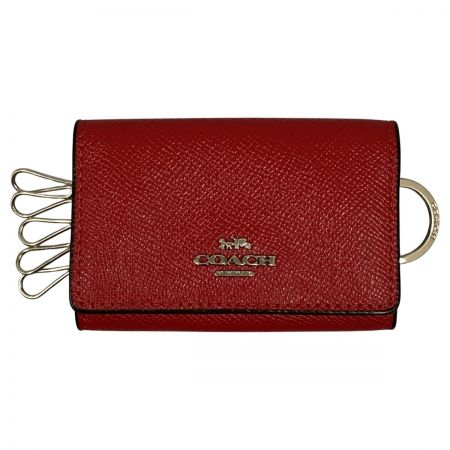  COACH コーチ クロスグレインレザー 5連 リング キーケース F76741 レッド