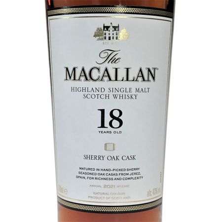  The MACALLAN マッカラン 18年 2021 シェリー オーク シングルモルト スコッチ ウイスキー 43％ 700ml 未開栓
