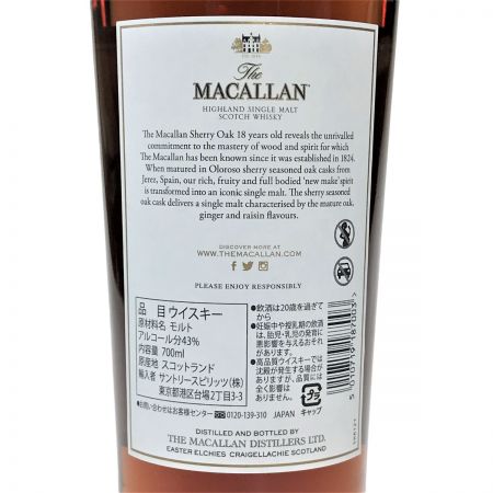  The MACALLAN マッカラン 18年 2021 シェリー オーク シングルモルト スコッチ ウイスキー 43％ 700ml 未開栓