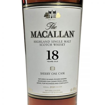  The MACALLAN マッカラン 18年 2021 シェリー オーク シングルモルト スコッチ ウイスキー 43％ 700ml 未開栓