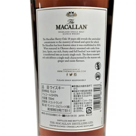  The MACALLAN マッカラン 18年 2021 シェリー オーク シングルモルト スコッチ ウイスキー 43％ 700ml 未開栓