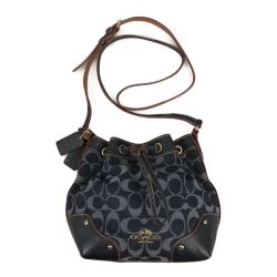 ## COACH コーチ  シグネチャー 巾着ショルダーバッグ デニム ×レザー F37227 Bランク