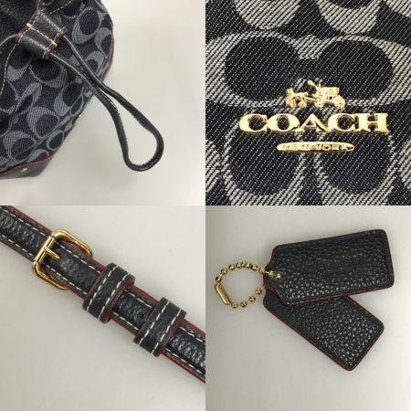  COACH コーチ  シグネチャー 巾着ショルダーバッグ デニム ×レザー F37227