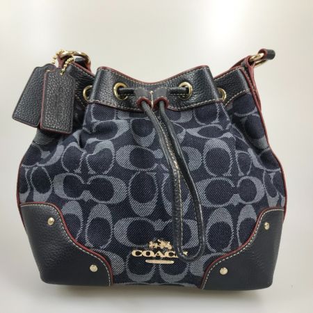  COACH コーチ  シグネチャー 巾着ショルダーバッグ デニム ×レザー F37227