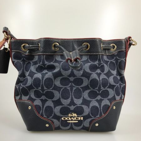  COACH コーチ  シグネチャー 巾着ショルダーバッグ デニム ×レザー F37227