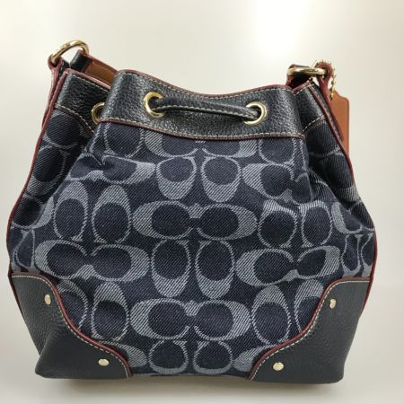  COACH コーチ  シグネチャー 巾着ショルダーバッグ デニム ×レザー F37227