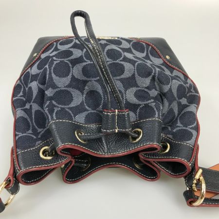  COACH コーチ  シグネチャー 巾着ショルダーバッグ デニム ×レザー F37227