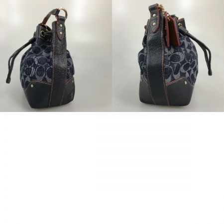  COACH コーチ  シグネチャー 巾着ショルダーバッグ デニム ×レザー F37227