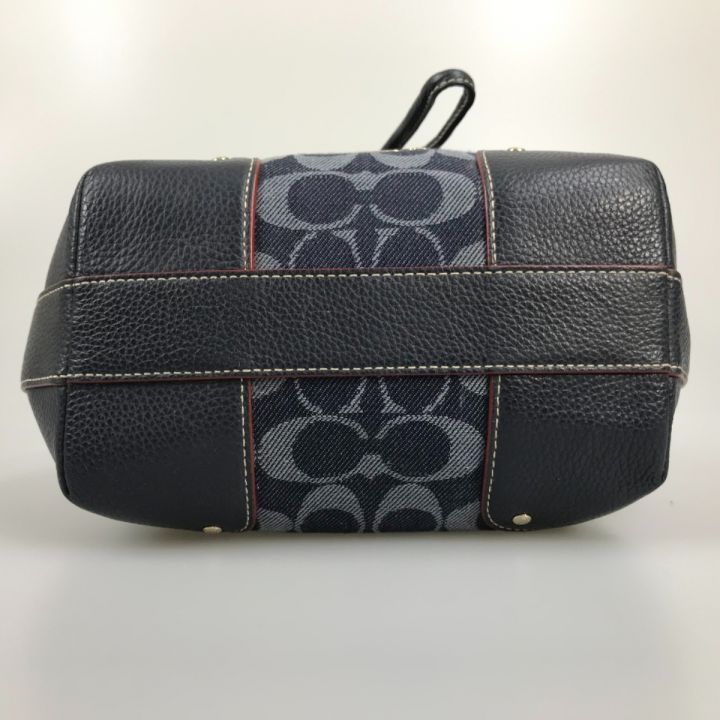COACH コーチ シグネチャー 巾着ショルダーバッグ デニム ×レザー