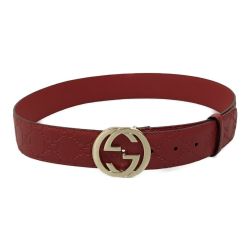 ## GUCCI グッチ インターロッキング G ベルト GGスプリーム 370543  レッド Bランク