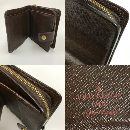  LOUIS VUITTON ルイヴィトン 2つ折り財布 コンパクトジップ ダミエキャンバス エベヌ N61668