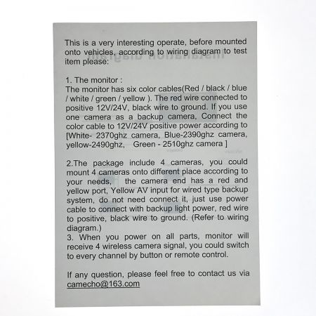  CAMECHO ９インチLCDモニターバックカメラセット 車載 