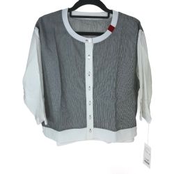 ## Equal_One コットンシャツ 七分袖 フリーサイズ 2022109 ホワイト x グレー Sランク