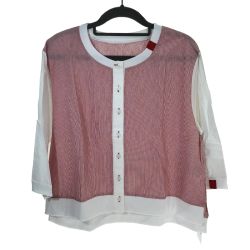 ## Equal_One コットンシャツ 七分袖 フリーサイズ 2022109 ホワイト x レッド Sランク