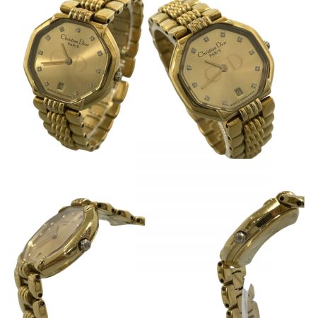  Christian Dior クリスチャンディオール オクタゴン  腕時計 クォーツ ジャンク品 D48-153 ゴールド