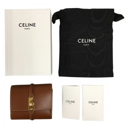  CELINE セリーヌ スモール トリフォールドウォレット 16 3つ折り財布 シャイニーカーフスキン 10F523CQ7.04LU タン