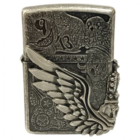  ZIPPO ジッポー スカル ドクロ 骸骨 羽 ウイング フォーチュンヘッド いぶしバレル SV