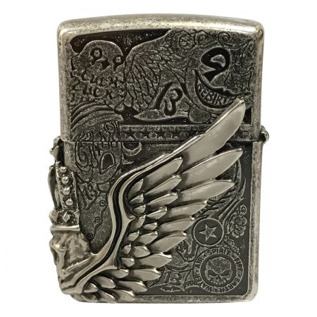  ZIPPO ジッポー スカル ドクロ 骸骨 羽 ウイング フォーチュンヘッド いぶしバレル SV