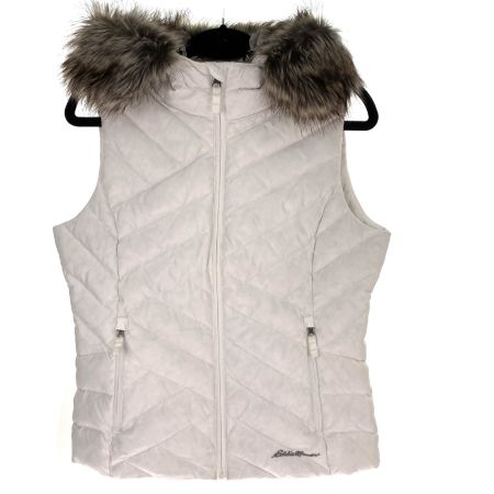  Eddie Bauer エディーバウアー ダウンベスト フード付 ホワイト Sサイズ レディース