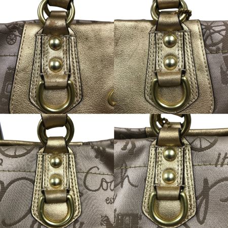  COACH コーチ アシュリーホース キャリッジサテンキャリーオール トートバッグ ジャンク品 F15656 ベージュ×ゴールド