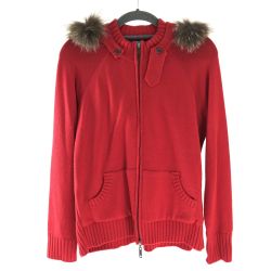 ## BURBERRY LONDON バーバリーロンドン フルジップカーディガン フード付 FB-080-681-18 レッド Bランク
