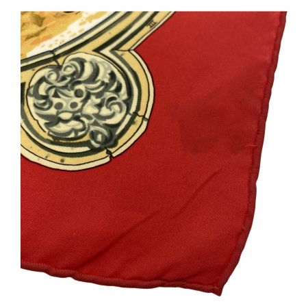  HERMES エルメス カレ90 プリーツスカーフサンスーシ宮殿 大判シルクスカーフ レッド