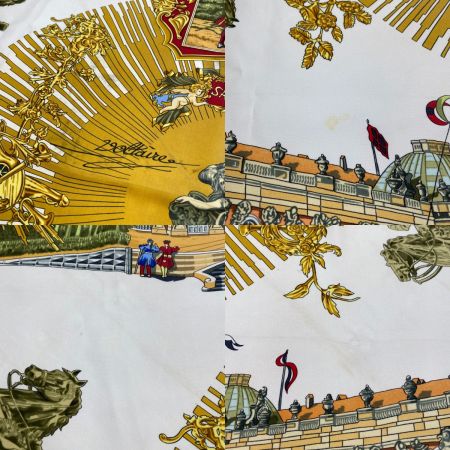  HERMES エルメス カレ90 プリーツスカーフサンスーシ宮殿 大判シルクスカーフ レッド