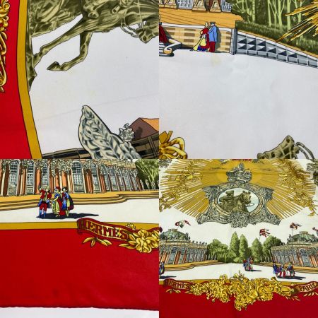  HERMES エルメス カレ90 プリーツスカーフサンスーシ宮殿 大判シルクスカーフ レッド