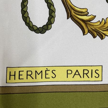  HERMES エルメス カレ90 鍵柄 大判シルクスカーフ オリーブ
