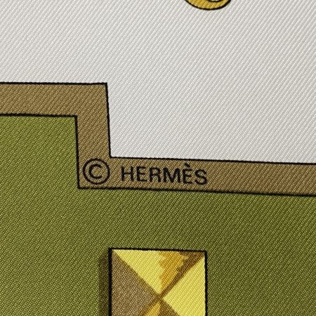  HERMES エルメス カレ90 鍵柄 大判シルクスカーフ オリーブ
