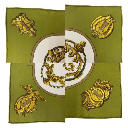  HERMES エルメス カレ90 鍵柄 大判シルクスカーフ オリーブ