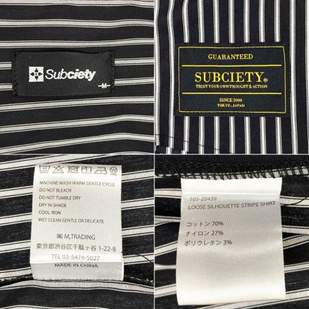  Subciety サブサエティ 長袖シャツ ストライプ 105-20439 ブラック サイズM