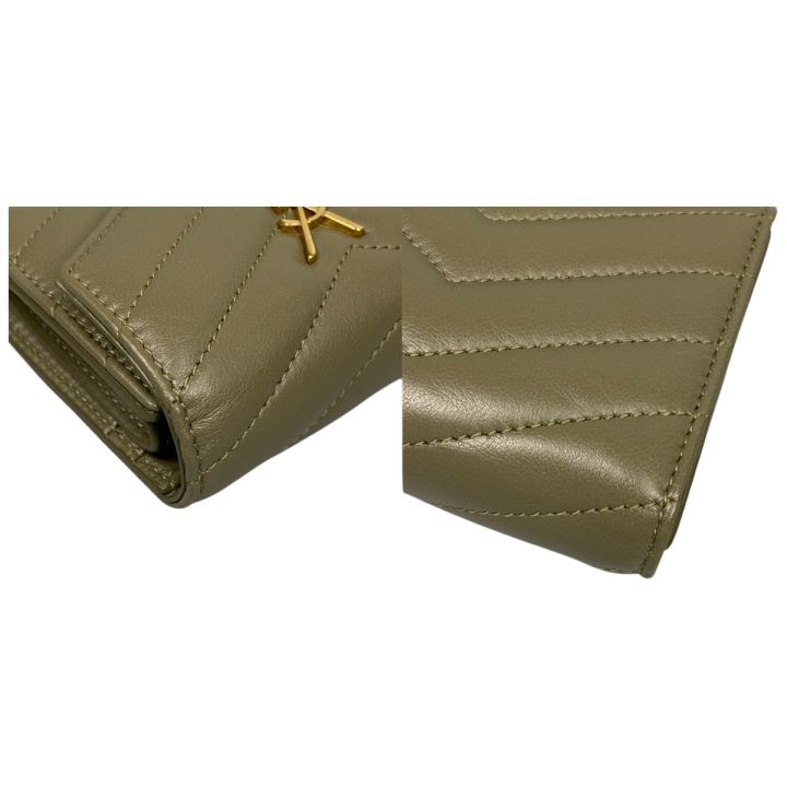 SAINT LAURENT 二つ折り財布 オリーブグリーン SAINT LAURENT サンローラン モノグラム YSL カサンドラ マルチ