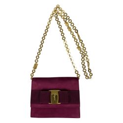 ## Salvatore Ferragamo サルヴァトーレフェラガモ スウェード チェーンショルダーバッグ ヴァラリボン AQ213202 パープル Cランク