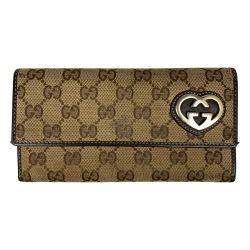 ## GUCCI グッチ GGキャンバス 二つ折り 長財布 ラブリーハート ジャンク品 251861 ベージュ ブラウン  Dランク