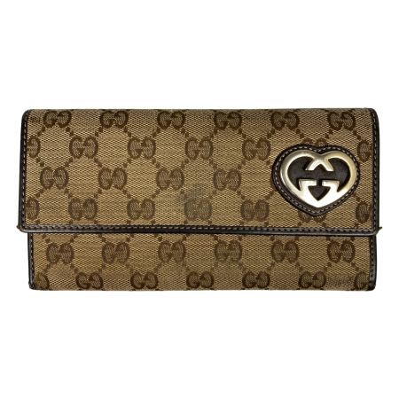  GUCCI グッチ GGキャンバス 二つ折り 長財布 ラブリーハート ジャンク品 251861 ベージュ ブラウン 