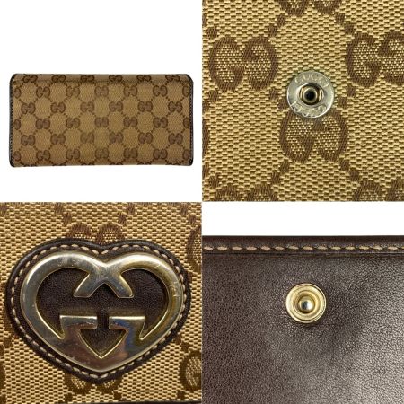  GUCCI グッチ GGキャンバス 二つ折り 長財布 ラブリーハート ジャンク品 251861 ベージュ ブラウン 