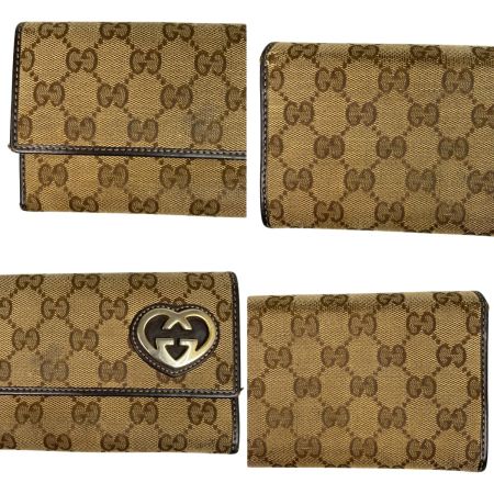  GUCCI グッチ GGキャンバス 二つ折り 長財布 ラブリーハート ジャンク品 251861 ベージュ ブラウン 
