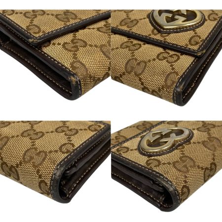  GUCCI グッチ GGキャンバス 二つ折り 長財布 ラブリーハート ジャンク品 251861 ベージュ ブラウン 